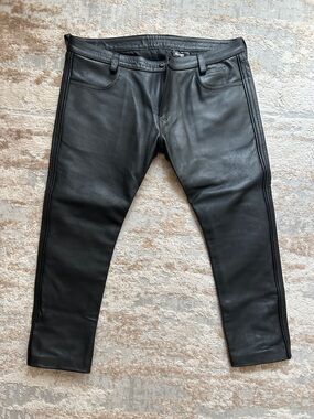 Slim Black Men's Leather Jeans